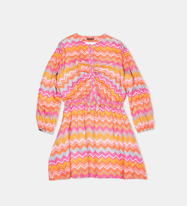 Elastic Waistband Zig-zag Woven Dress