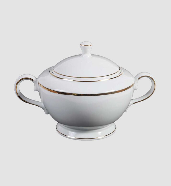 Home Deco and More Gold-rimmed Porcelain Soup Tureen, Packshot View