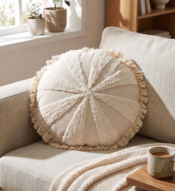 Home Deco and More Staal Cotton Round Cushion, Packshot View