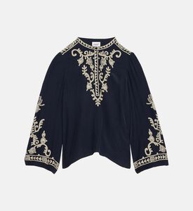 Faronne Crepe Contrasting Embroidery Blouse
