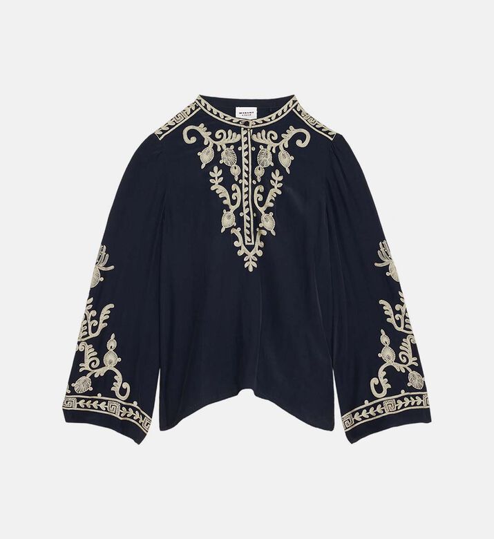 Faronne Crepe Contrasting Embroidery Blouse