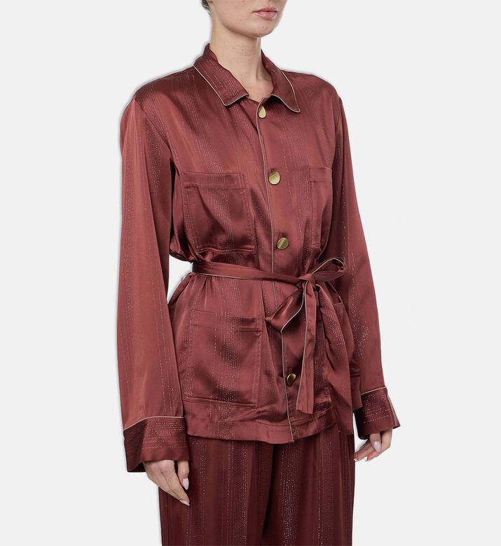 Forte-Forte Satin Pinstriped Pajama Jacket, Model View
