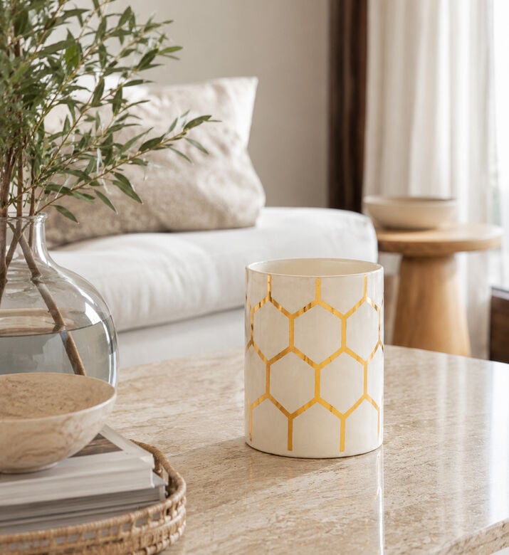 Nour Bougie Abelha Honey Comb Scented Candle, White, 12-cm, Packshot View