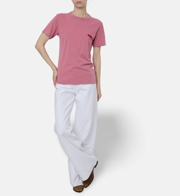 Isabel Marant Zewel Red Lip Straight-cut T-shirt, Pink, M, Model View