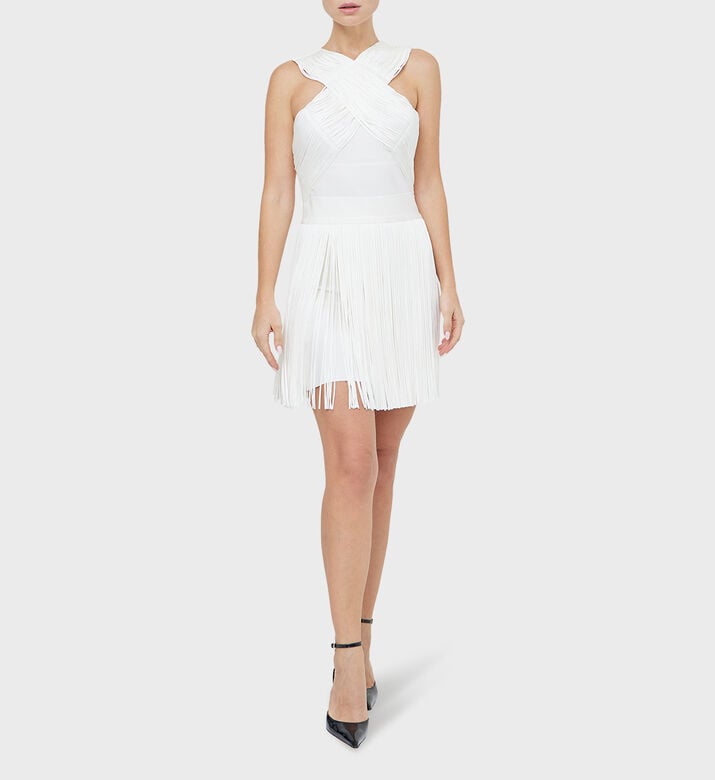 Crossover Halter Fringe Mini Dress Crossover Halter Fringe Mini Dress
