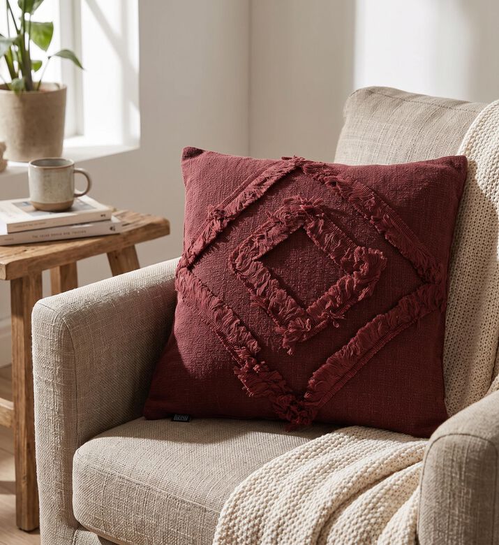 Home Deco and More Portabello Cotton Fringe Lace Cushion, Packshot View