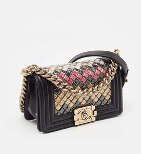 Chanel Leather Sequins Tile Brasserie Mosaic Small Boy Bag Preowned Chanel Leather Sequins Tile Brasserie Mosaic Small Boy Bag Preowned