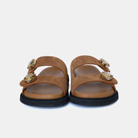 Paros Double Strap Rhinestone Button Slippers