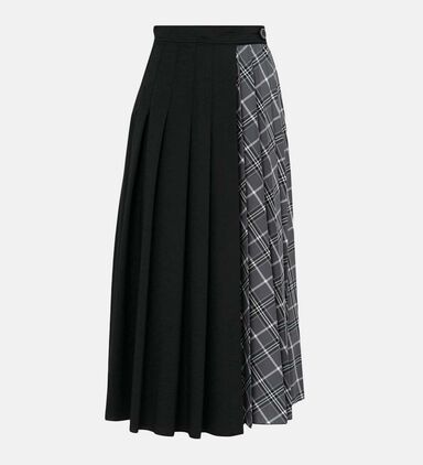 Pleated Checkered Wrap Skirt
