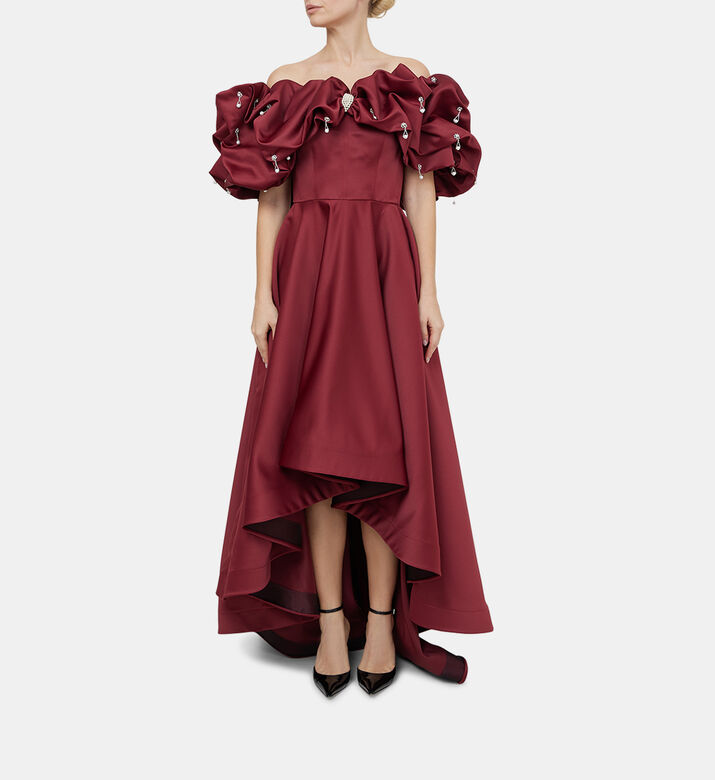 Satin Puffy Off-shoulder Dress