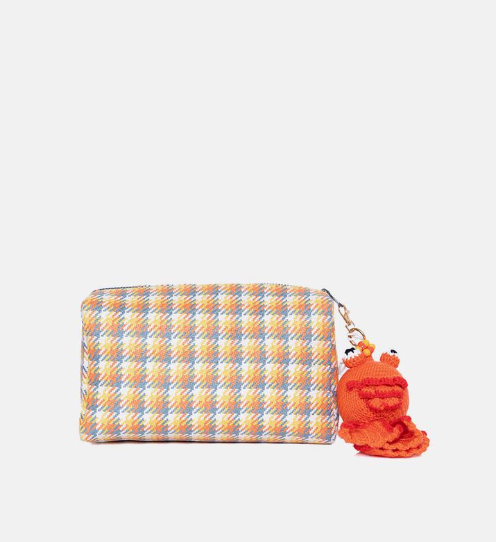 Crocheted Fish Charm Checkered Pouch