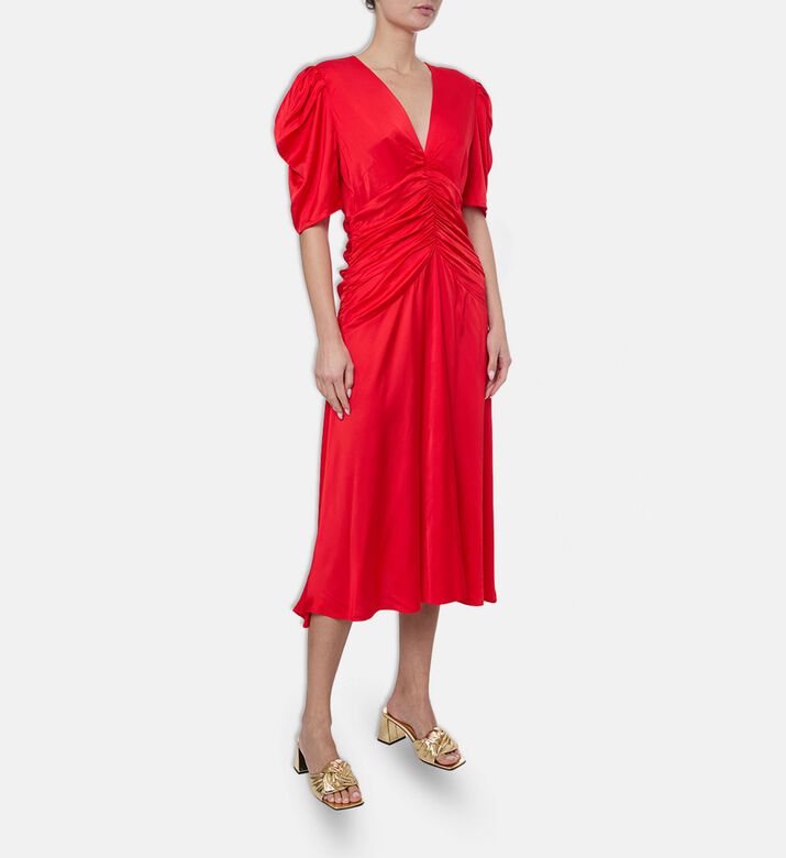 Farm Rio Pleated Short-sleeve Midi Dress, Model View