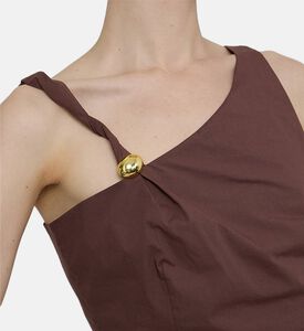 بلوزة قصيرة بكتف واحد بلمسة ذهبية اللون