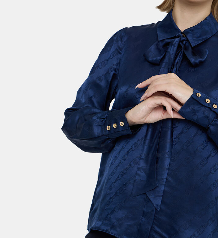 Tie Embossed Long Sleeve Blouse Tie Embossed Long Sleeve Blouse