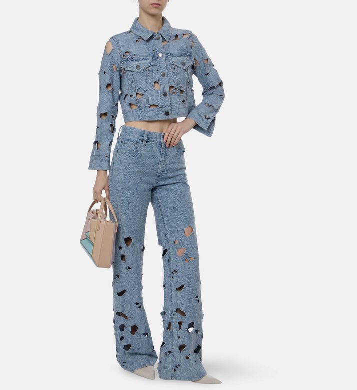 Alice and Olivia Cut-out Detail Button Closure Denim Pants, Model View