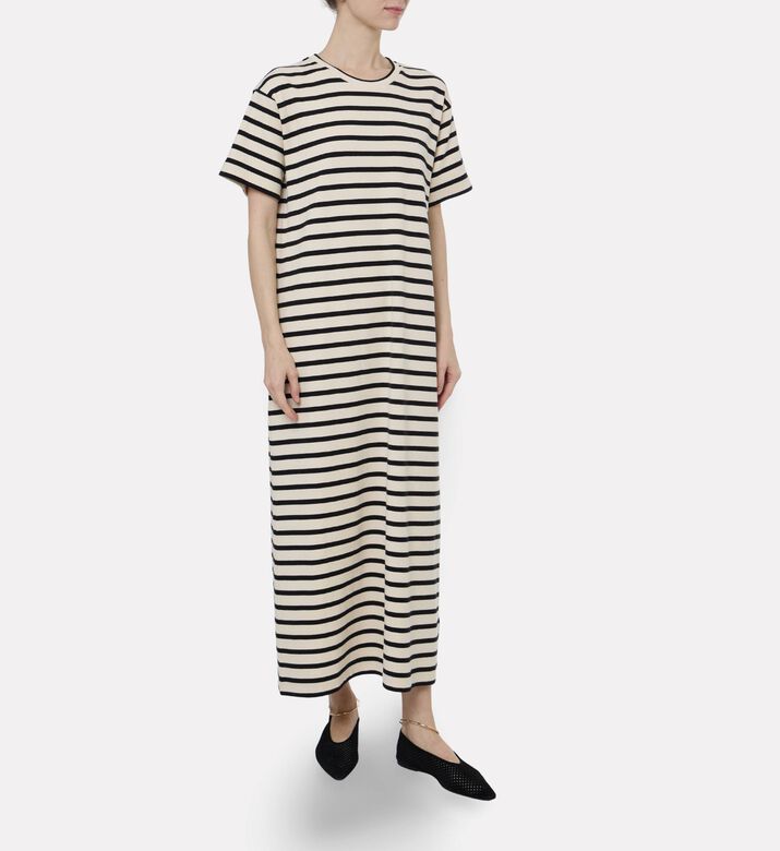 Jil Sander Ribbed Cotton Jersey Multistrip Dress, Model View