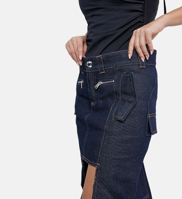 High-low Paneled Denim Cargo Skirt High-low Paneled Denim Cargo Skirt