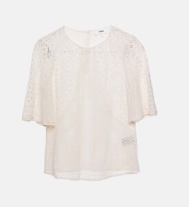 بلوزة بأكمام قصيرة واسعة وياقة دائرية