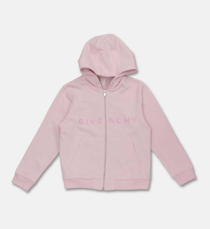 Givenchy Logo Print Hooded Fleece Cardigan, Pink, 10y, Packshot View