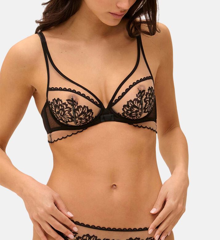Plunging Embroidered Underwire Bra