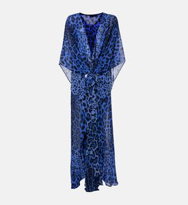Godalia Leopard-print Long-sleeve Kaftan, Blue, Packshot View