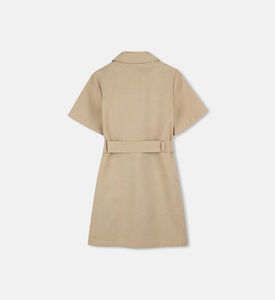 فستان قصير الأكمام بصفي أزرار