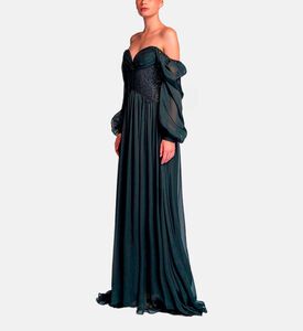 Michael Cinco Rhinestone-embellished Puff Sleeve Maxi Dress, Black, Xl, Model View