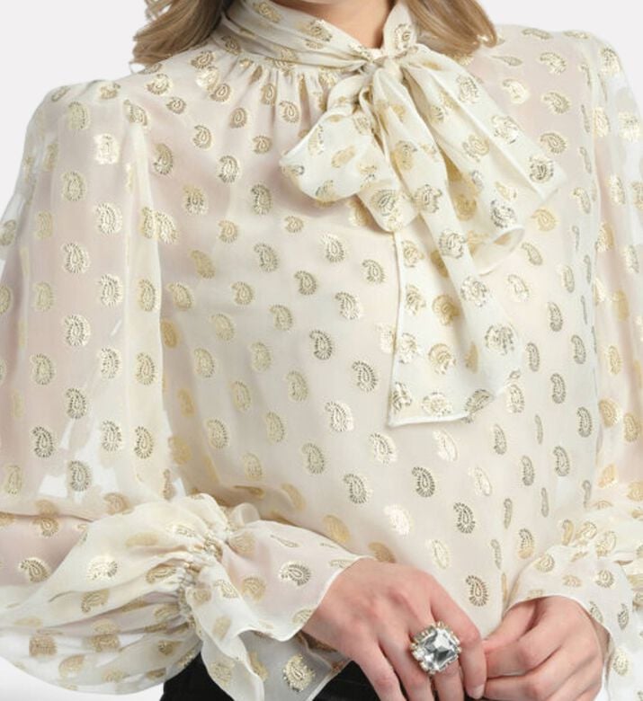 Luisa Spagnoli Lenticchia Gold Paisley-print Blouse, Model View