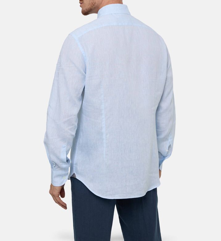 Corneliani Solid Pure Linen Shirt, Blue, 42, Model View