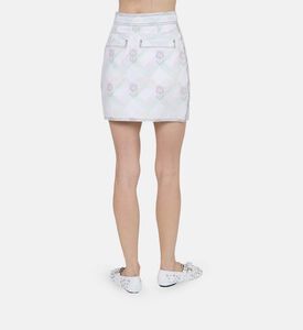 Floral Check Printed Denim Skirt