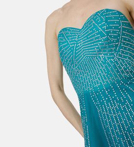 Turquoise Rhinestone Embellished Long Dress