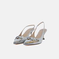 Metallic Leather Kitten Heel Pumps