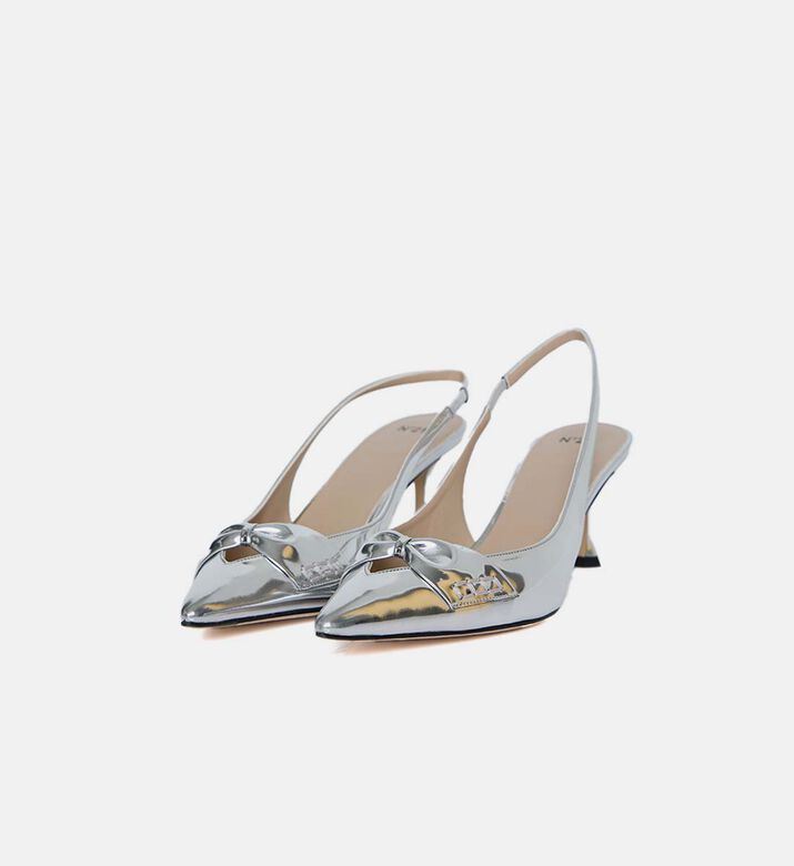 Metallic Leather Kitten Heel Pumps