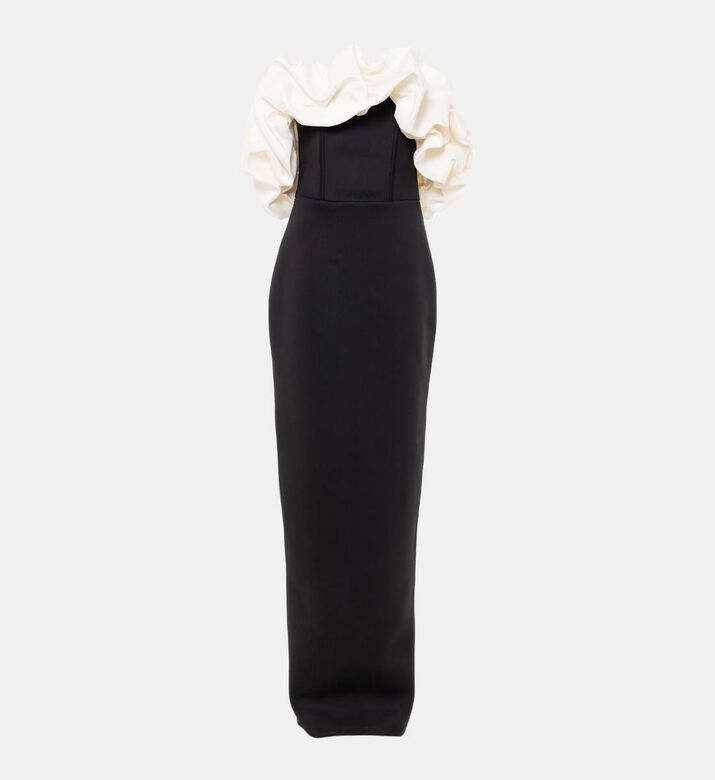 Puffy Off Shoulder Satin With Neoprene Bodycon