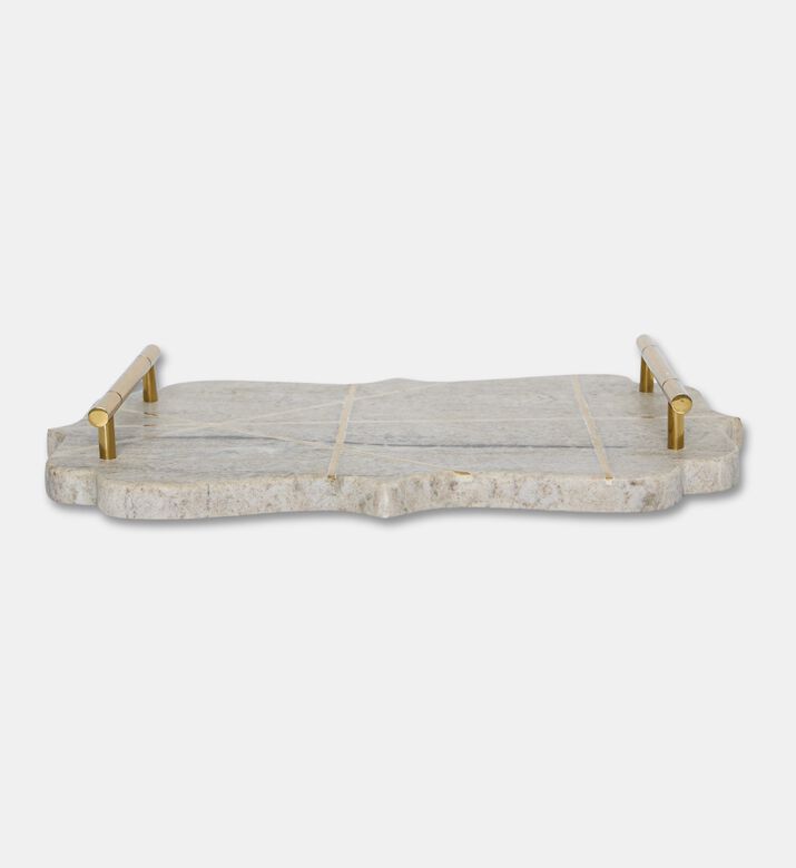 Tohfa Luxe Brass-inlaid Marble Serving Tray, Packshot View