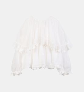 بلوزة مزينة بدانتيل وكشكشة متدرجة