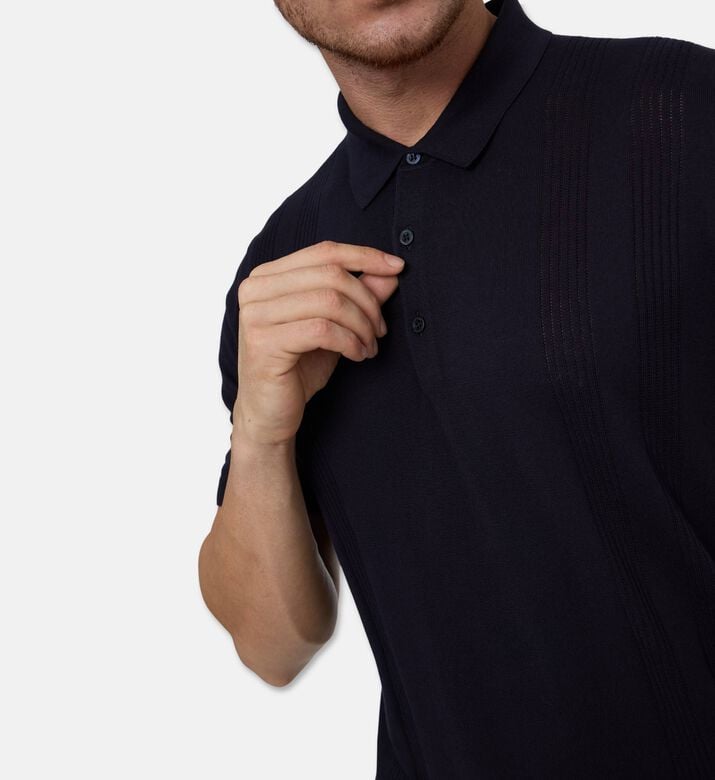 Corneliani Textured Cotton Knit Polo, Navy, 56, Model View