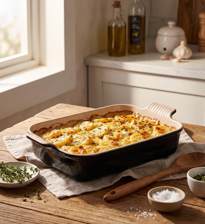 Le Creuset Stoneware Gratin Dish, Black, 19-cm, Model View