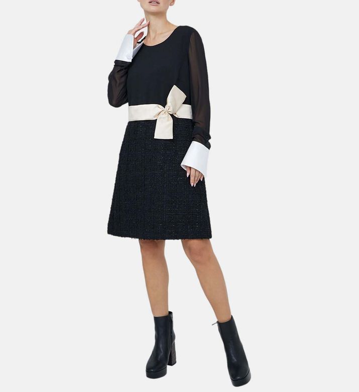 فستان منسوج من التويد بلونين