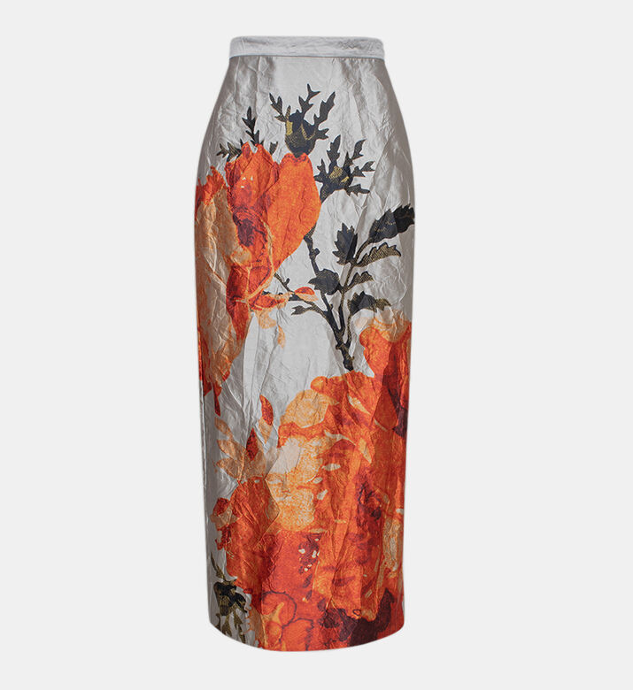 Rose-printed Pencil Midi Skirt