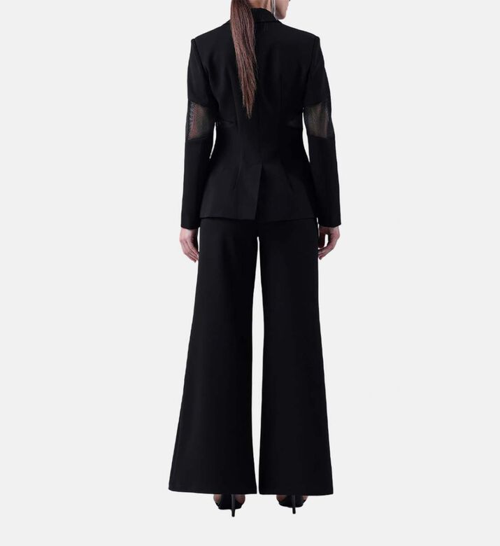 Wide Leg Crepe Mesh Trousers