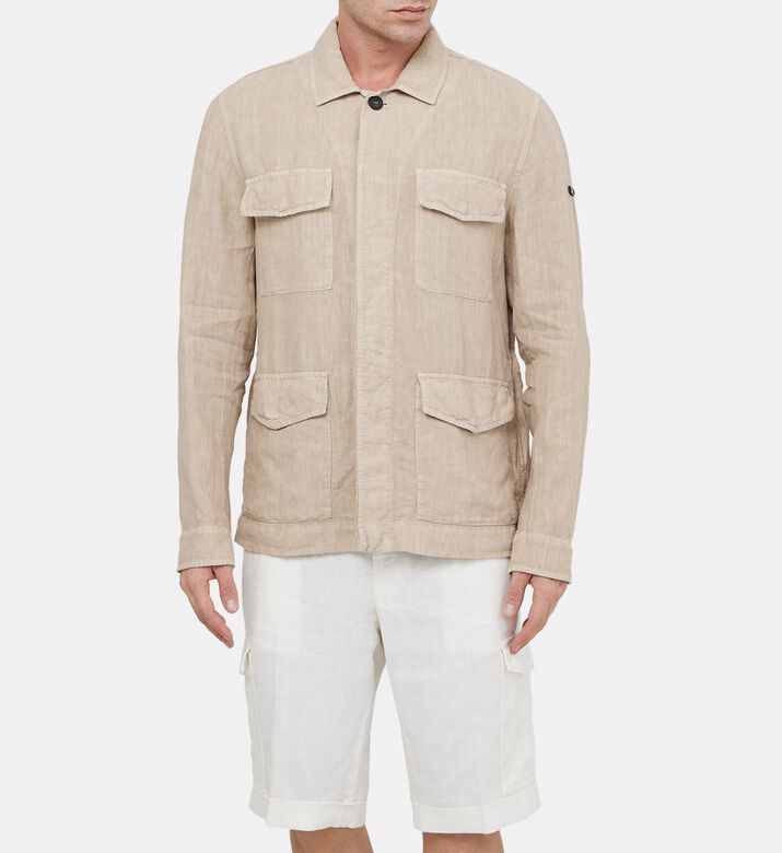 جاكيت كتان متعدد الجيوب