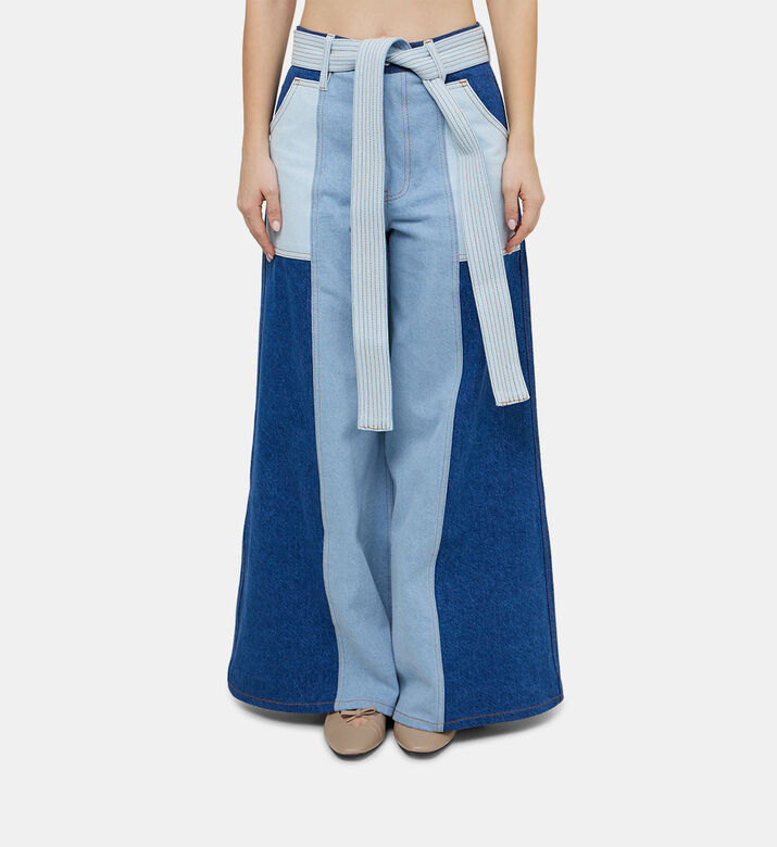 Tie Waist Patch Denim Pants