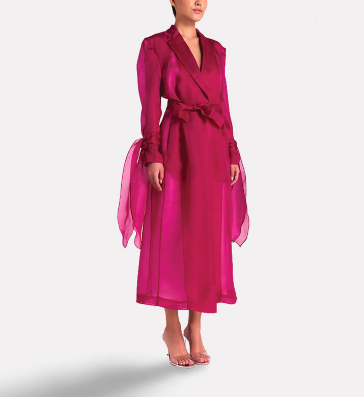 Savanna Silk Organza Summer Coat, Fuchsia, S-m, Model View