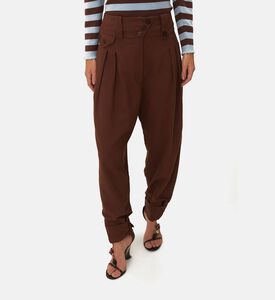 بنطال بني عالي الخصر بأكمام بأزرار