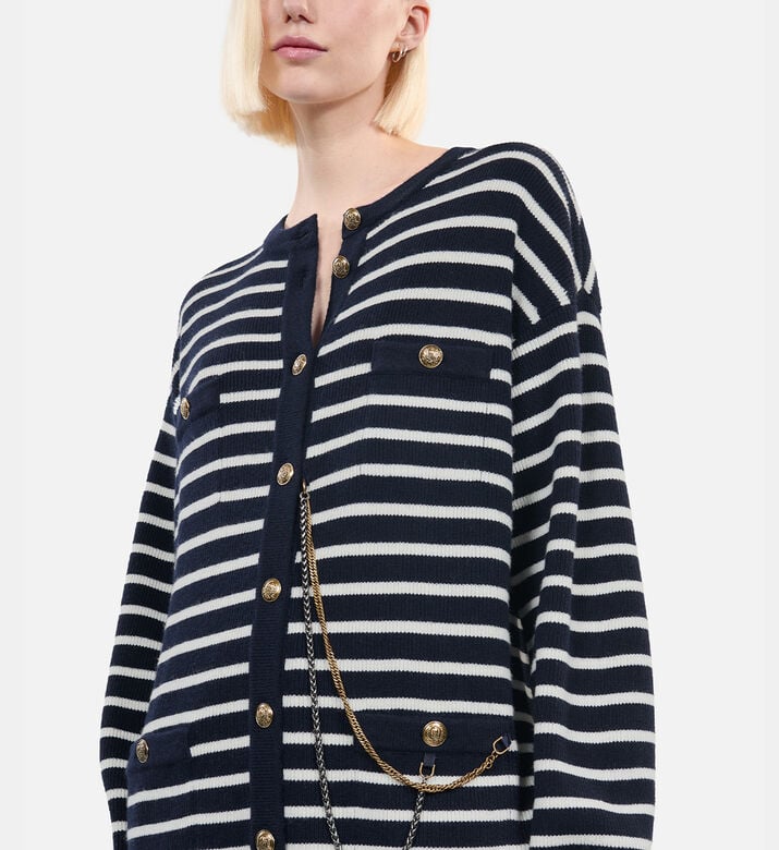 Chain-details Striped Cardigan Chain-details Striped Cardigan