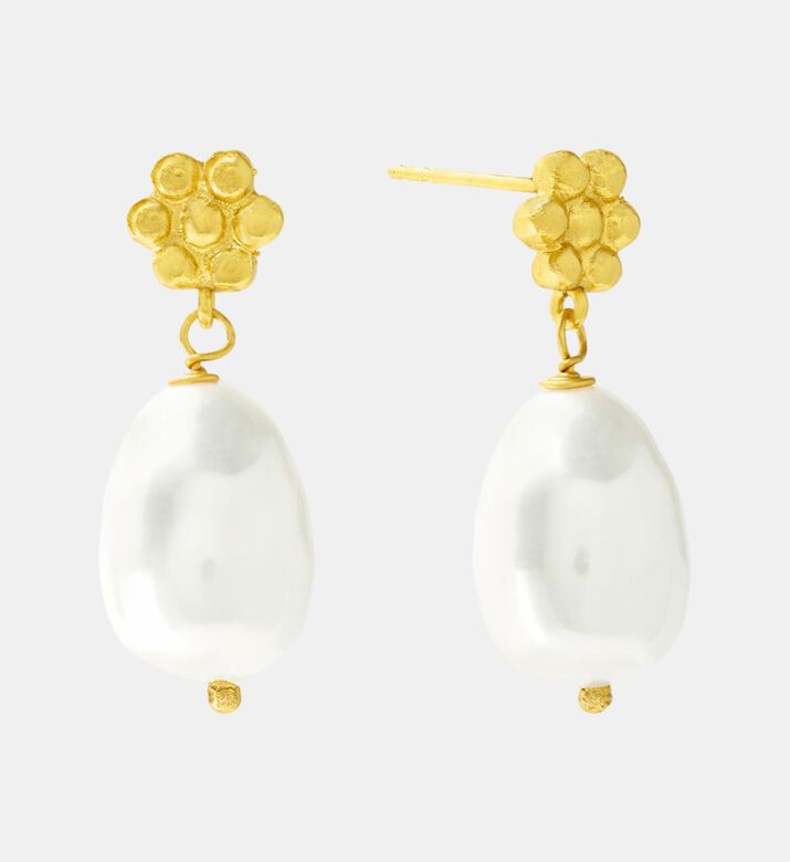Ottoman Hands Flower Pearl Drop Stud Earrings, Packshot View