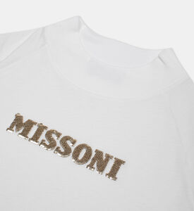 Sequin Embellished Logo Cropped T-shirt