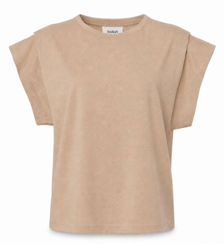 Ba&sh Cotton Double-stitched Hem T-shirt, Beige, M, Packshot View