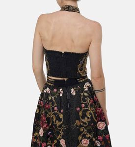 Alice and Olivia Flower-embroidery Sleeveless Crop Top, Model View